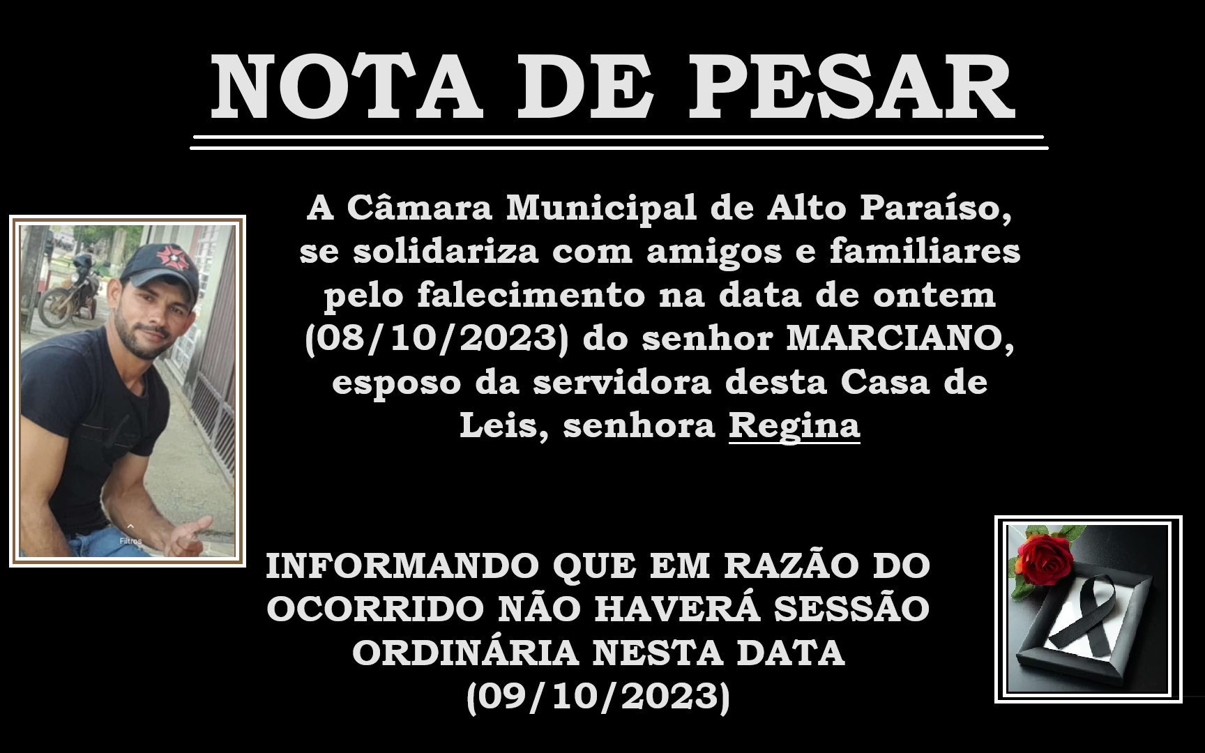 Nota de pesar pelo falecimento de Marciano.